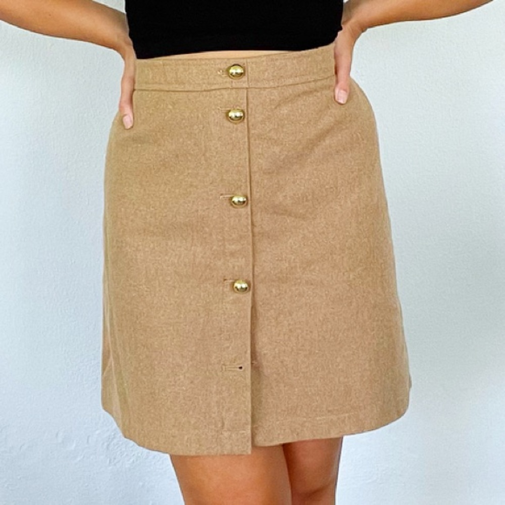 LOFT tan wool button front professional pencil skirt size 12
